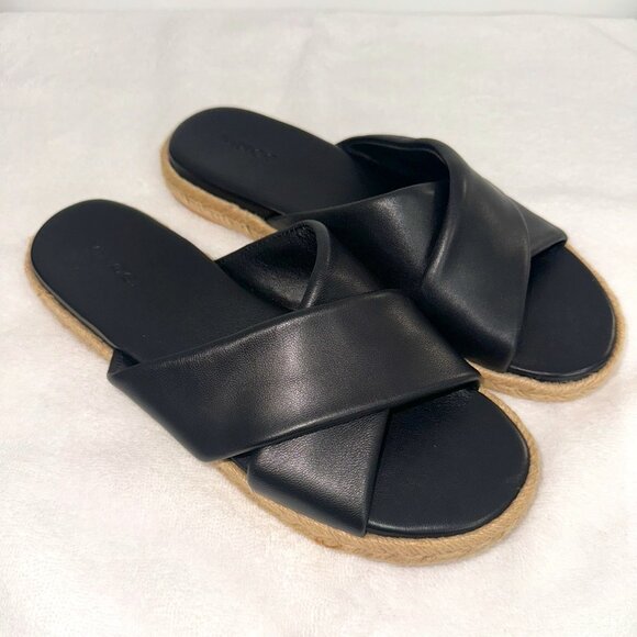 VINCE Black Leather Criss Cross Slide Sandals - Size 8 - NEW! - Picture 1 of 7